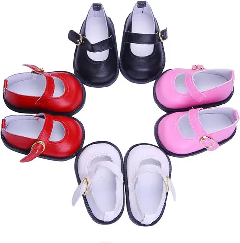 Vista 7 de Zapatos de muñeca de 18 pulgadas, 1 par de zapatos de cuero, accesorios de decoración de muñecas de moda, se adapta a muñecas americanas de 18