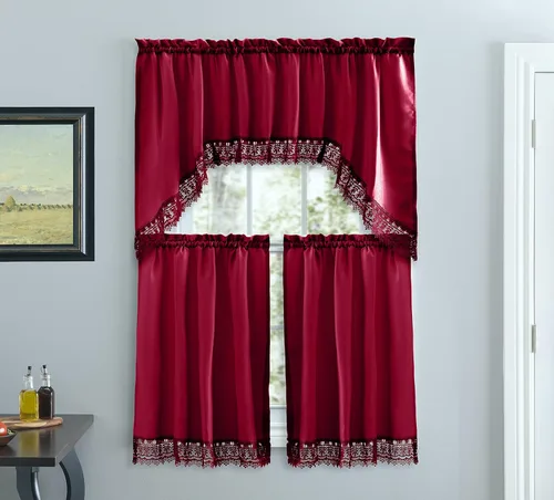 Vista 8 de American Linen Cortinas de café para cocina, cortinas de baño con cenefa, borde de encaje bordado. (amarillo)