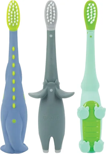 Vista 14 de Dr. Talbot's Cepillo de dientes de entrenamiento para niños pequeños (paquete de 2) - 6+ meses - cocodrilo/elefante