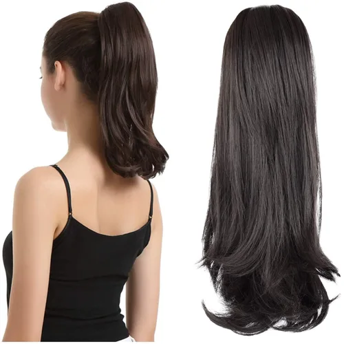 Vista 23 de BARSDAR Extensiones de cola de caballo con clip de garra negra, extensiones de cabello ondulado de 20 pulgadas para mujer, extensiones de cabello