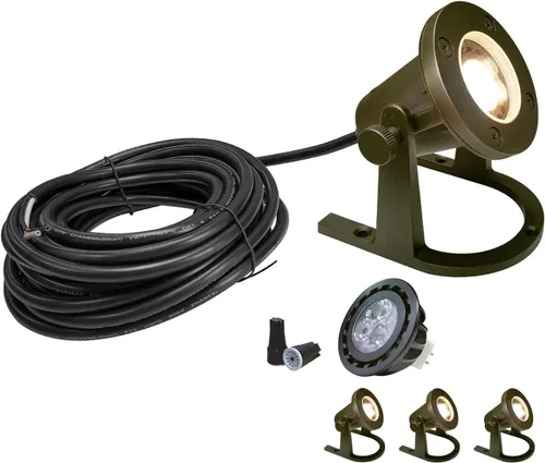 Vista 7 de COLOER Luces subacuáticas de latón (bronce) con bombilla LED MR16 de 12 V, luces de fuente de bajo voltaje, IP68, impermeable, cobre, iluminación