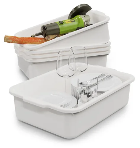 Vista 12 de Caja de 5 tinas de autobús comercial/bolsa de transporte, plástico negro con asas, lavabo 8 litros