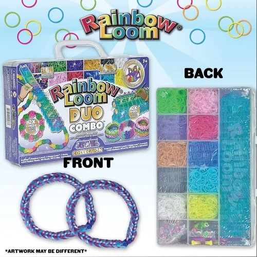 Vista 2 de Rainbow Loom® Duo Combo con colección de bandas de goma Jewel, cuenta con 2 que se conectan para hacer creaciones más largas y anchas, un estuche