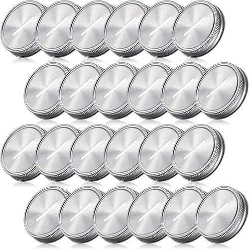 Vista 8 de Geiserailie Tapa de banco con ranura para monedas para tarros Mason de boca regular, tapas de alcancía, ranura de metal para monedas de acero