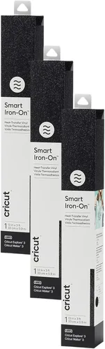 Cricut Paquete de 3 rollos de vinilo termotransferible HTV para planchar inteligente, color negro brillante, paquete de 3 rollos de 3 pies (13 x 36
