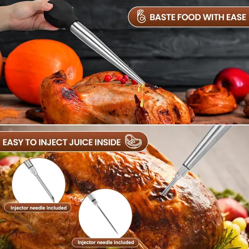 Vista 6 de SCHVUBENR Baster grande para pavos con cepillo de limpieza y aguja, herramienta de acero inoxidable para cocinar, fácil de usar y limpiar, jeringa