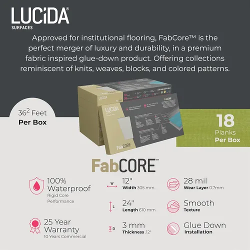 Vista 3 de Lucida Surfaces Baldosas de vinilo de lujo para piso Suelo adhesivo para pegar 18 tablones de aspecto texturizado Patrón sólido FabCore 36