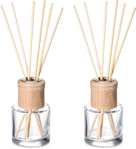 Vista 8 de Roshtia Juego de 20 botellas difusoras de varillas vacías rellenables, botellas difusoras de fragancia de vidrio con tapas de madera, varillas