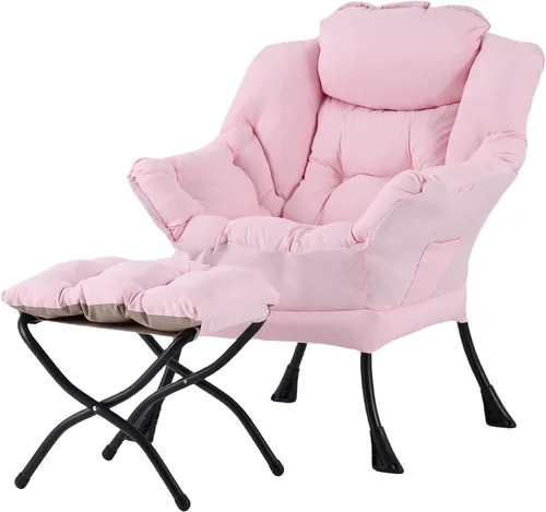 Vista 20 de Welnow - Silla perezosa con otomana, moderna silla de descanso con reposabrazos y bolsillo lateral, sillón de sofá tapizado de ocio, sillón de Gris