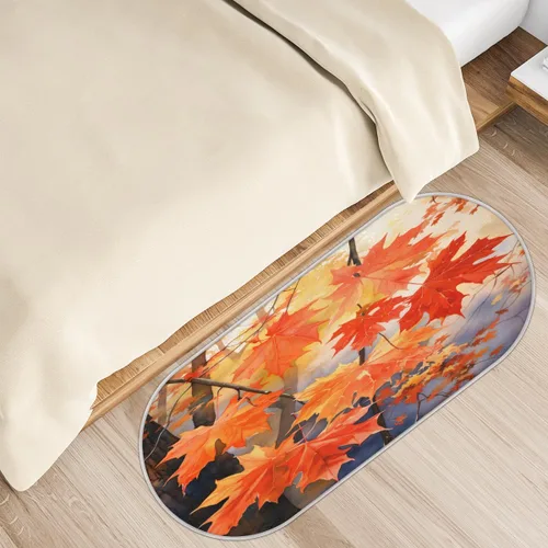 Watercolor Autumn Maple Leaf Tree Bathroom Rugs Non-Slip Bath Rug Microfiber Bath Mat Absorbent Kitchen Mats and Rugs Machine Washable Oval Plush