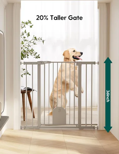 Vista 2 de Babelio Puerta de bebé con cierre automático de 36 pulgadas de alto con puerta de gato, puerta de metal de 29 a 43 pulgadas para puerta, escaleras