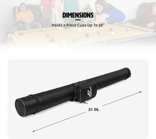 Vista 4 de EastPoint Felt-Lined Pool Cue Case - Black, Nylon, Holds 2 Cue Sticks up to 58 in - Zippered Pocket for Pool Stick Accessories - Adjustable Strap