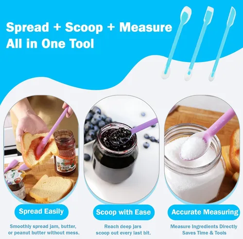 Vista 5 de Juego de 3 cucharas de espátula de silicona de doble extremo, raspador de tarro de mango largo y cuchara medidora con escala