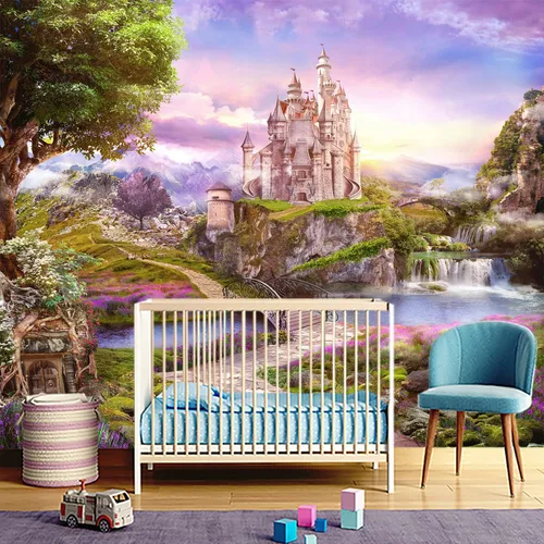 Vista 8 de Papel pintado 3D visual de otoño de bosque caducifolio, escena natural brumosa, hermoso mural decorativo grande para dormitorio