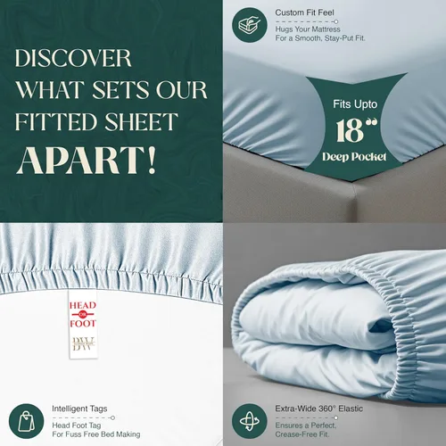 Vista 4 de Juego de sábanas 100% de algodón egipcio de 1000 hilos, tamaño Queen, 4 piezas, refrescante, suave, resistente a las arrugas, bolsillo profundo