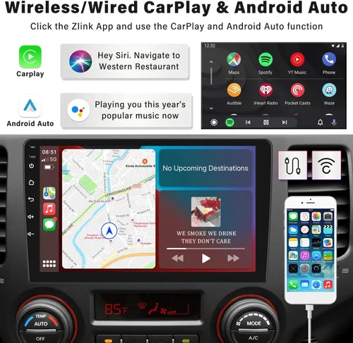 Vista 2 de Android 11 Estéreo de coche doble DIN inalámbrico Apple CarPlay Android Auto, 2G 32G 9 pulgadas pantalla táctil navegación GPS Bluetooth