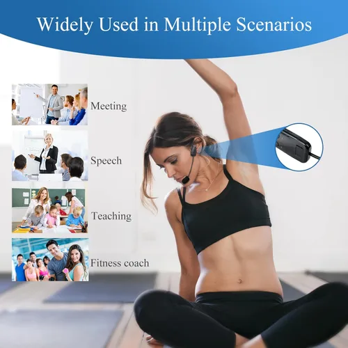 Vista 7 de Sistema de micrófono inalámbrico 2.4G para dos personas, alcance de 165 pies, transmisión estable, micrófono de auriculares portátil
