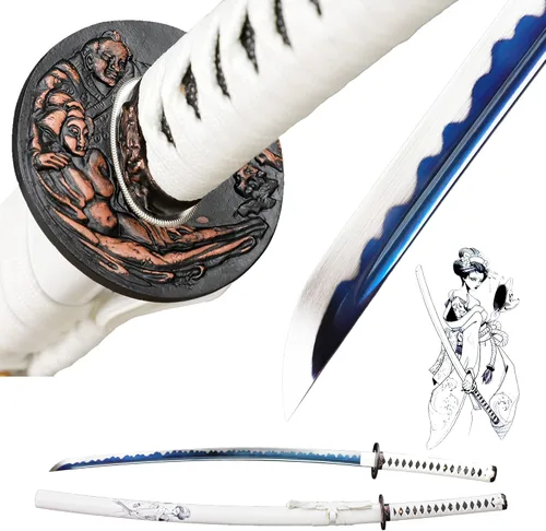 Vista 11 de CHENGYING Espada Katana, Espada Samurái Japonesa Blanca Real de 41 Pulgadas 3.42 Libras de Espiga Completa CY-2022ABUA-1, Proporcionamos una