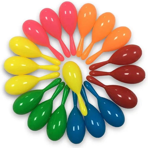 12 mini maracas para niños, maraca de plástico, regalos de fiesta para niños, fiesta del Cinco de Mayo, temática mexicana, suministros de fiesta de