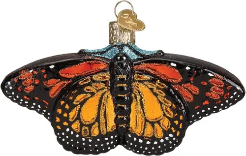 Old World Christmas Adorno de cristal soplado de mariposa monarca para árbol de Navidad, decoración navideña artesanal, colección de insectos