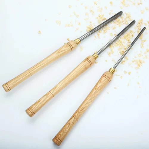 Vista 8 de DEEG Juego de cinceles de torno HSS de 3 piezas, herramientas de torneado de madera con mango de cenicero doméstico, 1/4 pulgadas, 3/8 pulgadas
