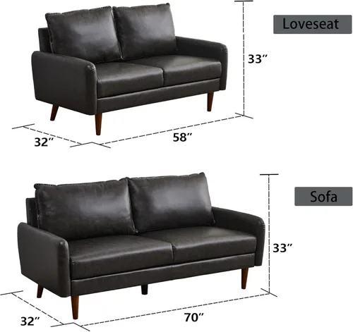 Vista 2 de INSTORY Sofá de cuero Sofá moderno con patas de madera para sala de estar Oficina - Gris oscuro