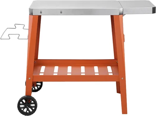 Vista 8 de Feasto Carro de Parrilla al Aire Libre, Mesa con Horno de Pizza con Ruedas, Encimera de Acero Inoxidable con Mesa Extensible Plegable, Carro