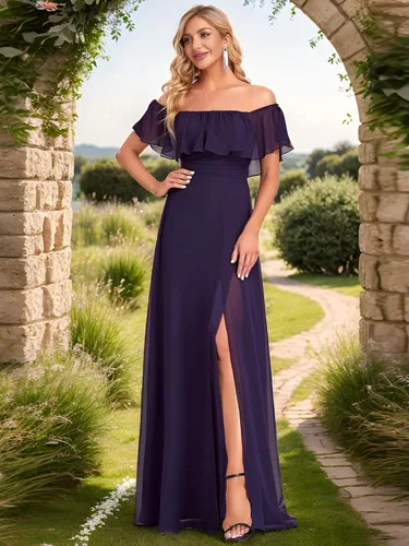 Vista 3 de Ever-Pretty Elegante vestido de dama de honor de gasa con abertura lateral y cintura alta para mujer 00968