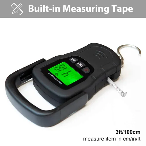 Vista 4 de Escala colgante digital resistente de grado comercial con capacidad de 110 libras 110.2 lbs con retroiluminación y cinta métrica para equipaje
