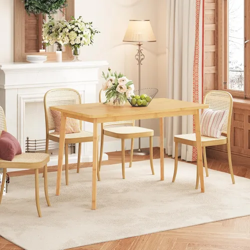 Vista 4 de HOOBRO Mesa de comedor, mesa de comedor de bambú para 4-6, mesa de cocina rectangular de 47.2 pulgadas, fácil de montar, para comedor, sala