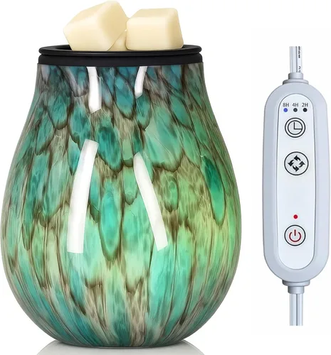 Vista 9 de Leyoue - Calentador eléctrico de cera con forma de fuegos artificiales 3D de vidrio con placa de calentamiento PTC, bandeja reutilizable