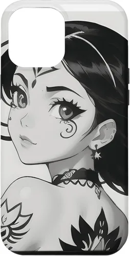 Vista 6 de iPhone 14 Monocromo Manga Muse - Encantadora funda de anime chica