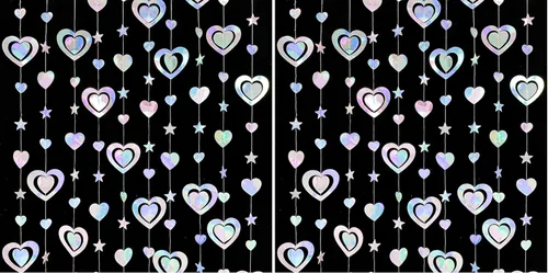 Vista 8 de Guirnalda holográfica de papel para el día de San Valentín iridiscente en 3D, con diseño de corazón, para cumpleaños, día de la madre, aniversario