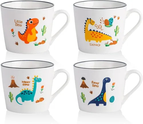 Juego de 4 tazas de dinosaurio de cerámica de 13 onzas, tazas de dinosaurio para regalos
