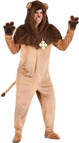 Vista 6 de Disfraz de león cobarde de mago de Oz para adultos, mono de león peludo para cosplay de película, obras escolares y Halloween