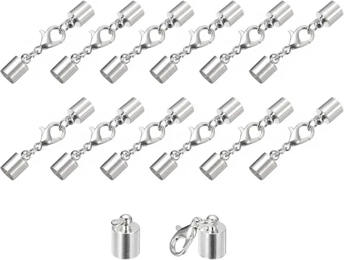 Vista 40 de uxcell Juego de 20 tapas de cuero de 0.197 in con cierres de pinza de langosta, terminadores de barril para hacer pulseras de cuero, tono bronce