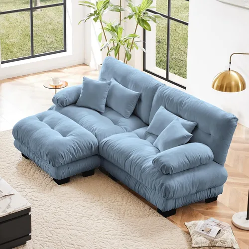 Vista 24 de Sofá modular en forma de U de 118 pulgadas con 2 otomanas, sofá de nube de terciopelo peletizado con almohadas de apoyabrazos de refuerzo, cómodo