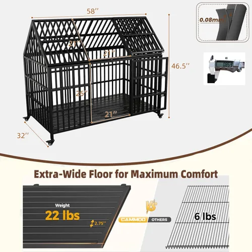 Vista 2 de Jaula de alta resistencia para perros grandes, 58 pulgadas extra grande para interiores, jaula de techo para perros con alta ansiedad