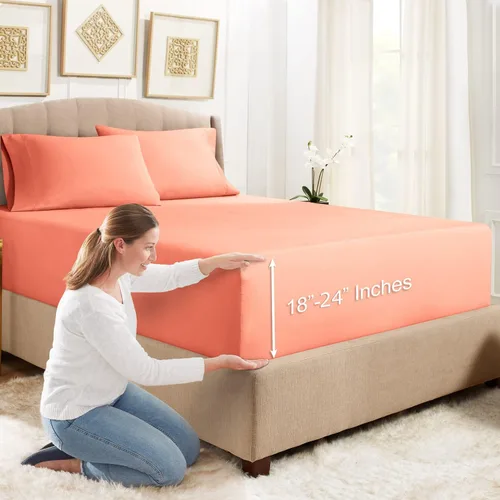 Vista 20 de Empyrean Bedding - Sábanas bajeras tamaño Queen, con sábana de cajón extra profunda – Juego de sábanas bajeras extra profundas, de 24 pulgadas