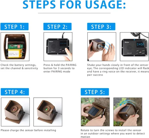 Vista 8 de Alarma solar inalámbrica para entrada exterior de rango de 1800 pies, sensor de movimiento al aire libre y sistema de alerta de entrada con batería