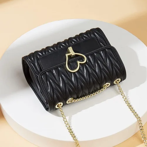 Vista 4 de LAORENTOU Bolso cruzado de piel de vacuno para mujer con correa de cadena bolsas acolchadas 0001 Negro