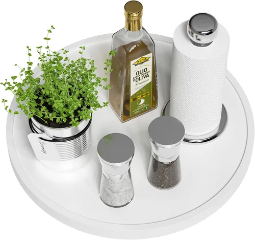 Vista 10 de Organizador Lazy Susan, Lazy Susan de Bambú Antideslizante de 9 Pulgadas para Almacenamiento de Mesa, Servilletero, Jarrón, Plato Giratorio
