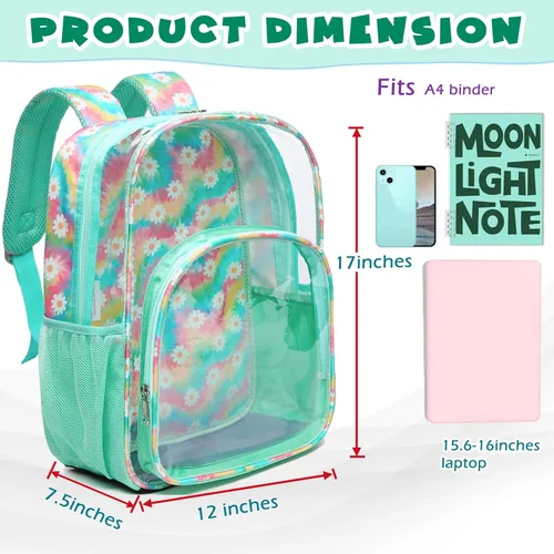 Vista 3 de BLUEFAIRY Mochila transparente de PVC resistente Mochila transparente, Verde margarita.