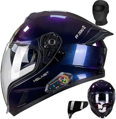 Vista 9 de Casco integral Bluetooth para motocicleta aprobado por DOT, casco modular para motocicleta con visera solar incorporada, puertos de ventilación