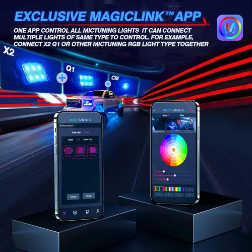 Vista 6 de MICTUNING Kit de luces de roca RGB X2 actualizado 2025 – Kit de iluminación de luz de neón de 8 cápsulas IP68 impermeable con aplicación Bluetooth