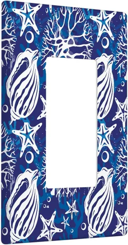 Vista 2 de Placa de interruptor de luz Nautical de 1 pandilla, concha abstracta retro del océano, estrella de mar, cubierta de placa de pared decorativa