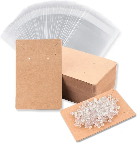 Vista 8 de Tarjetas para Aretes, Juego de Suministros para Fabricación de Joyas con 100 Piezas de Tarjetas Porta-Aretes, 200 Piezas de Respaldos para Aretes
