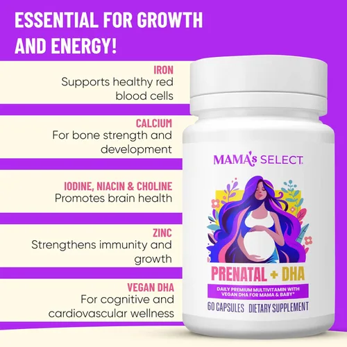 Vista 6 de Vitaminas Prenatales de Mama's Select para Mujeres – Libres de Alérgenos, Amigables con MTHFR, Ácido Fólico Metilado y Vitaminas B, Fáciles