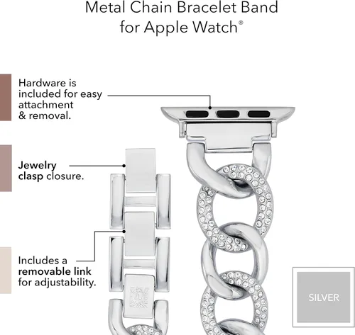Vista 4 de Pulsera de cadena de moda Anne Klein para Apple Watch, segura, ajustable, correa de repuesto para Apple Watch, se adapta a la mayoría de las muñecas