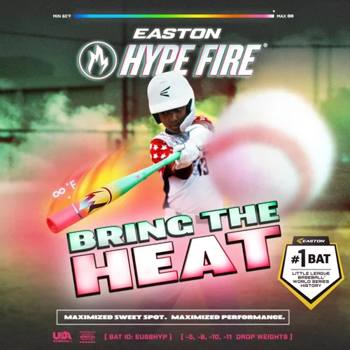 Vista 2 de Easton 2026 Bate de béisbol Hype Fire Estados Unidos -5 / -8 / -10 / -11 gota Barril de 2 5/8 pulgadas 2 piezas compuesto